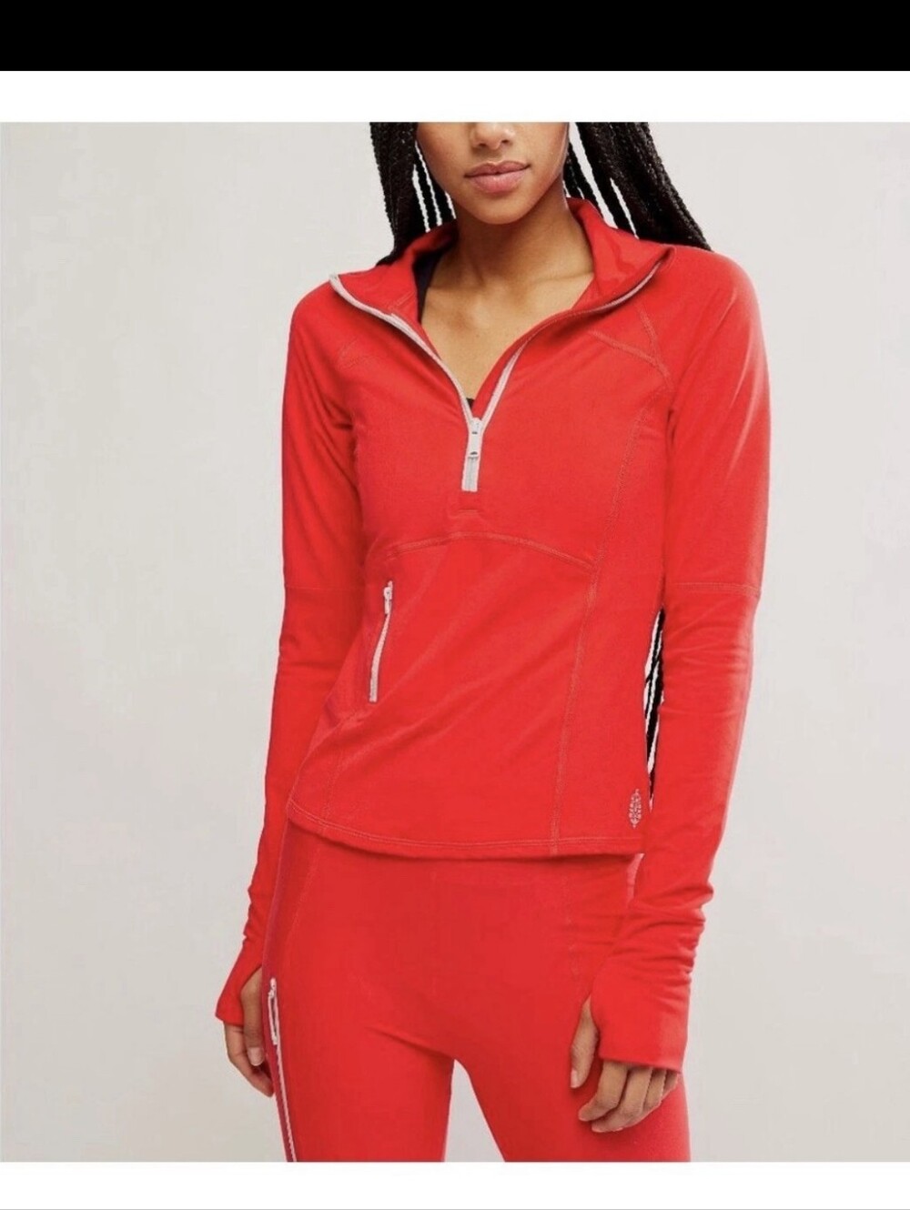 Free People/ FP Movement Coast To Coast  1/4 Zip Base Layer Top Red Small New
